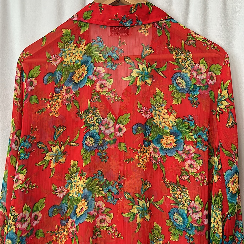 Linea by Louis Dell’Olio Orange Floral Long Sleeve Blouse Shirt Top **Size XL** - Picture 4 of 5